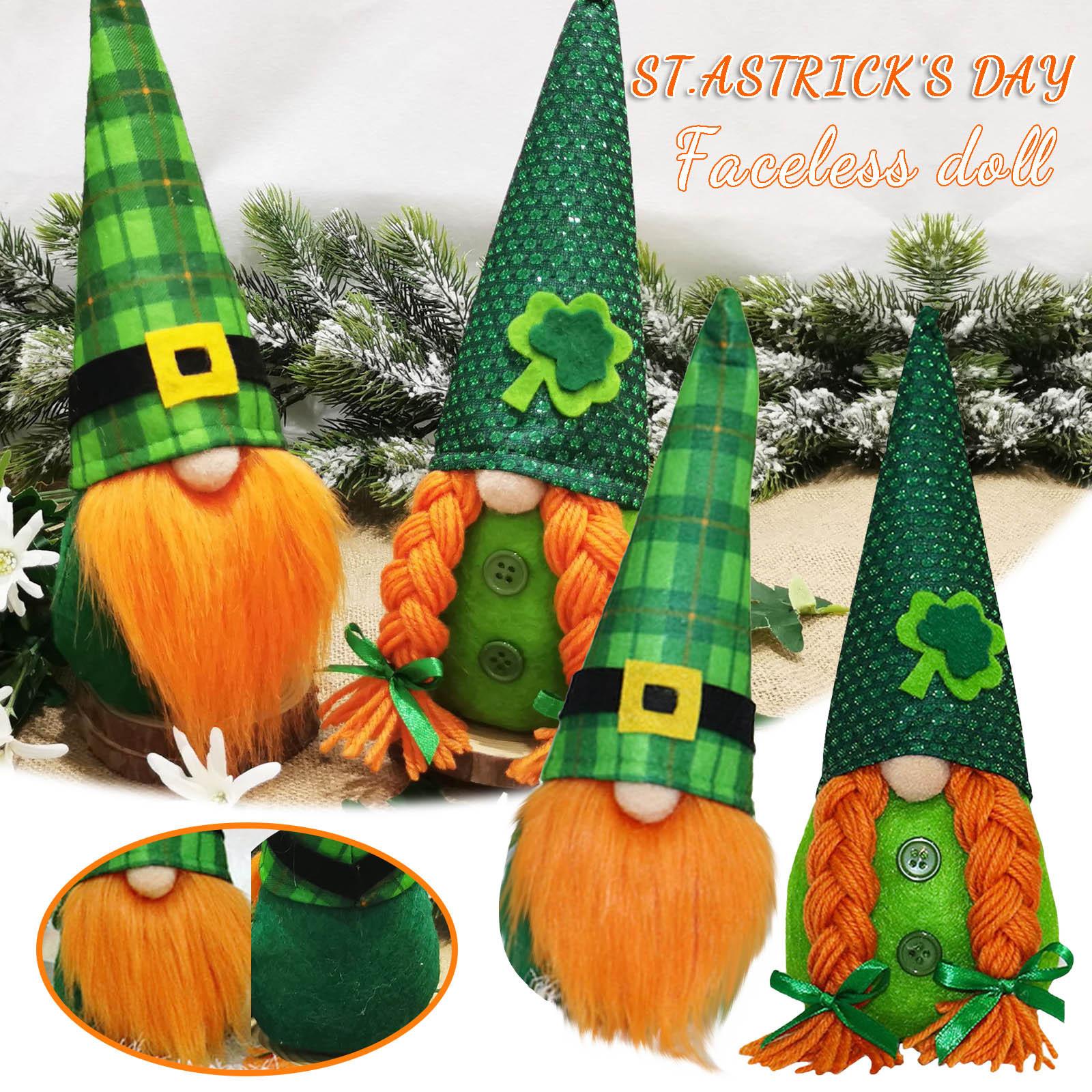

2pcs A Gift Present St Patricks Day Decorations Green Cute Faceless Doll