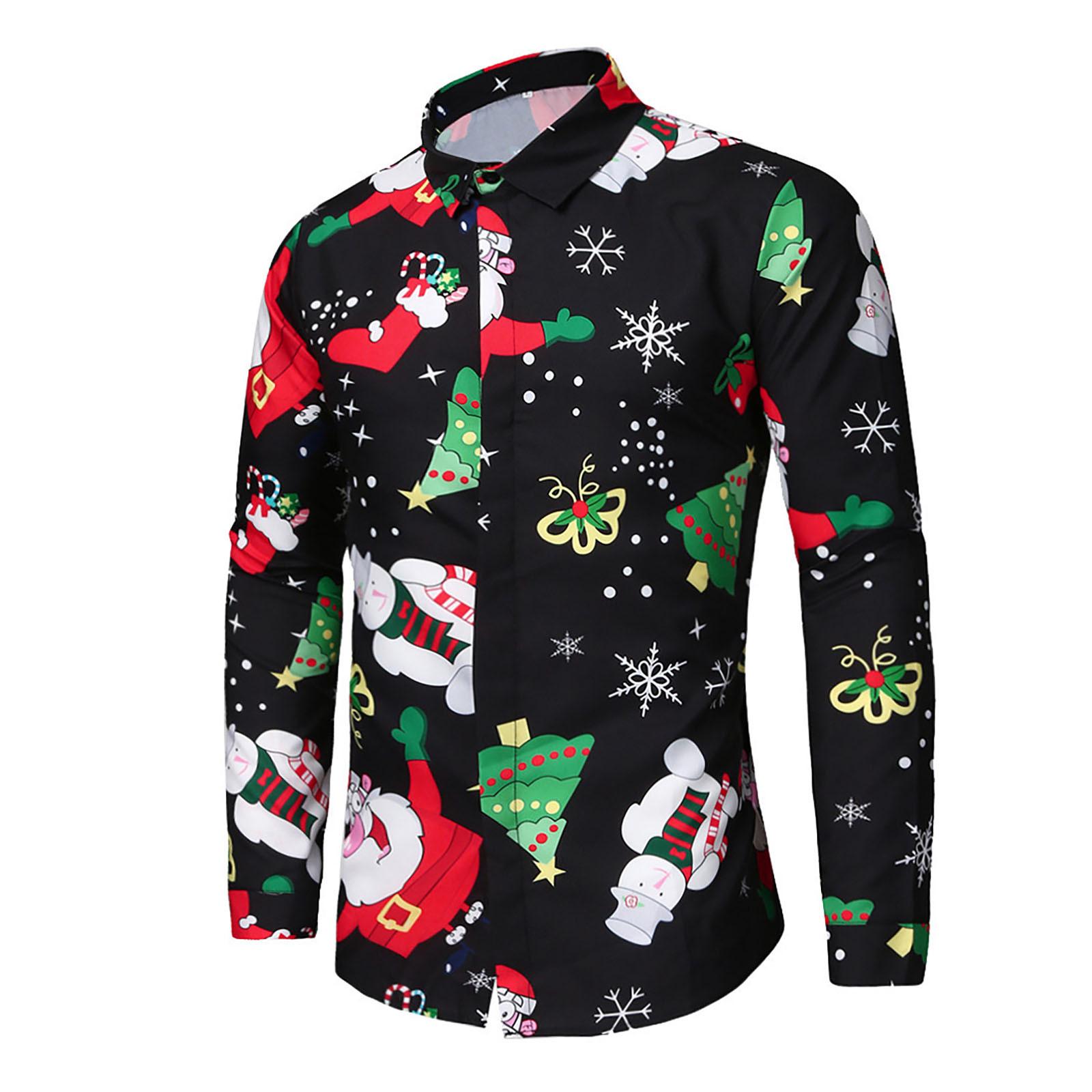 

Мужская повседневная рождественская рубашка со снежинками и принтом оленя, верхняя блузка L чёрный
