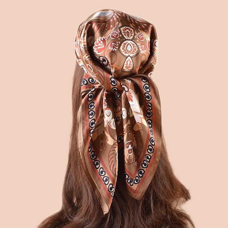 Luxury Design Square Scarf Silk Scarves Women Neck Hair Tie Band Hijab Kerchief Head Headband Smooth Bandana Female Foulard 70Cm