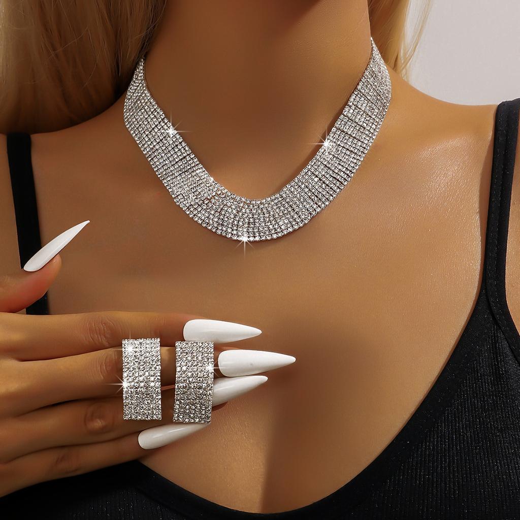 Source Fashion Claw Chain Loop Rhinestone Necklace Earrings Set Dinner Dress Collarbone Chain Necklace Women
