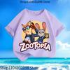 Pure Polyester Kids Short Sleeve Tee 2026 New, Zootopia Judy Nicky Cartoon Print Round Neck Casual Tops For Small Medium Children