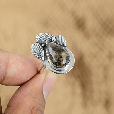 Gift For Her 925 Silver Natural Turritella Agate Multi Stone Adjustable Ring