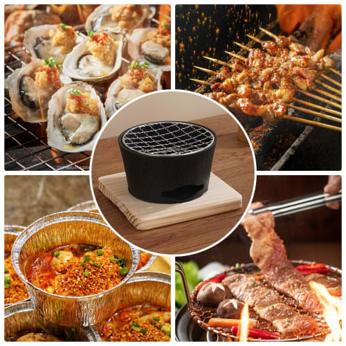 Single-person Stove, Charcoal Grill, Yakiniku Plate, Single-person Mini Yakiniku Stove, Tabletop Stove with Dedicated Wooden Stand, Tabletop Yakiniku
