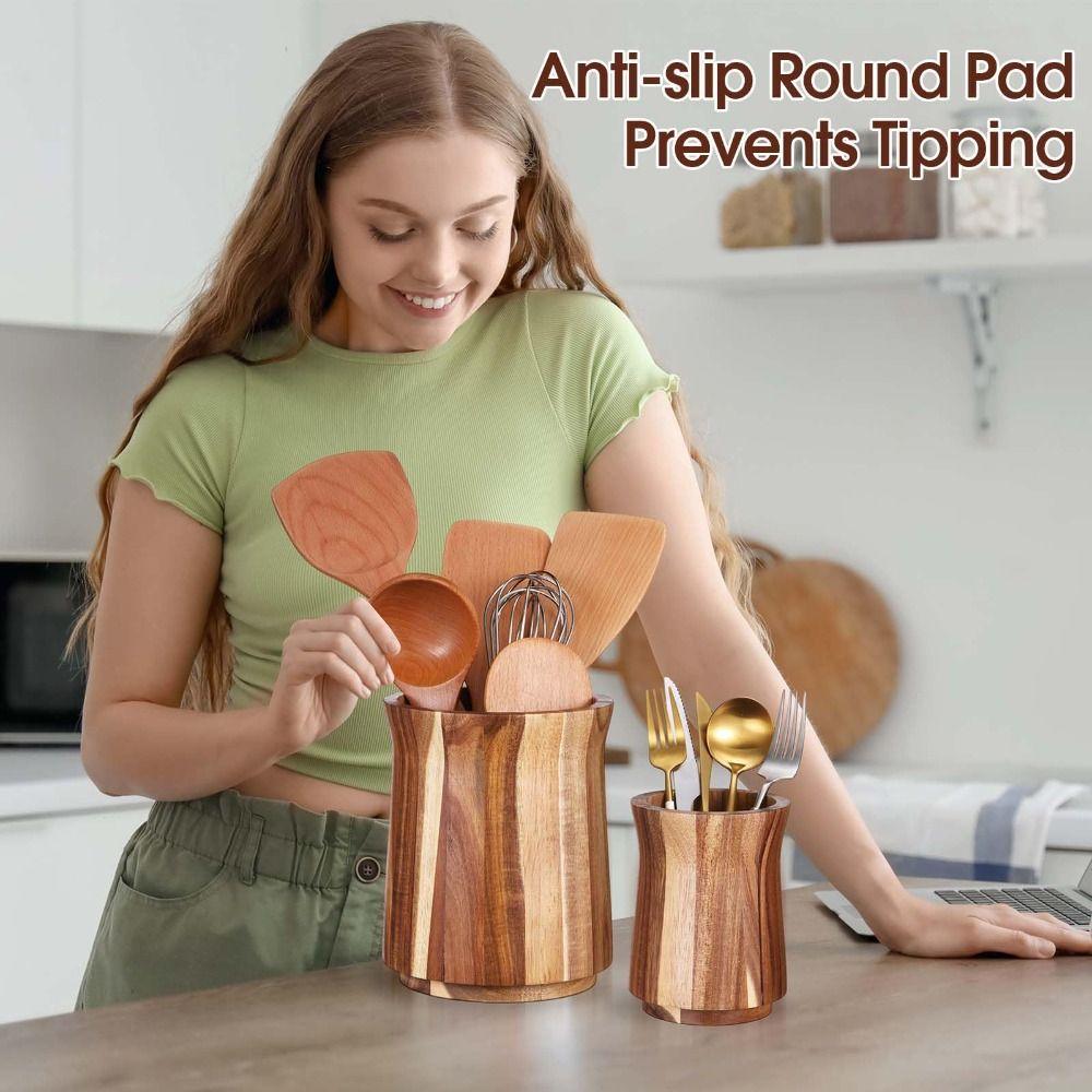 Wooden Cutlery Holder Acacia Wood Utensil Storage Box Portable Storage Rack Countertop