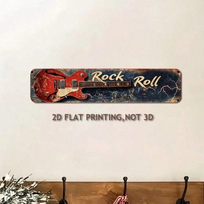 Metallschild Wandkunst Vintage Rockgitarre Bar Dekoration, Aluminiumblech Poster für Spielzimmer Kneipe