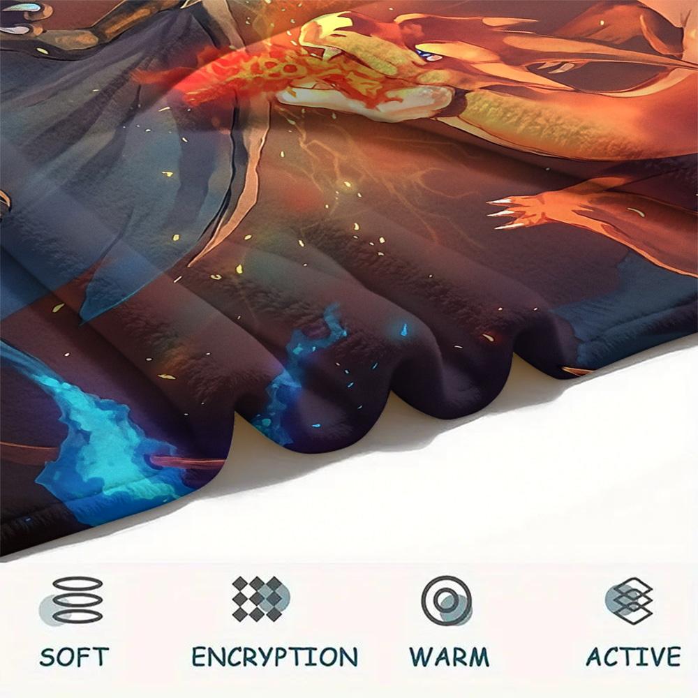 Cute Charizard  Print Flannel Blanket, High quality Comfortable for All Seasons, Home Decor, Warmth and Comfort