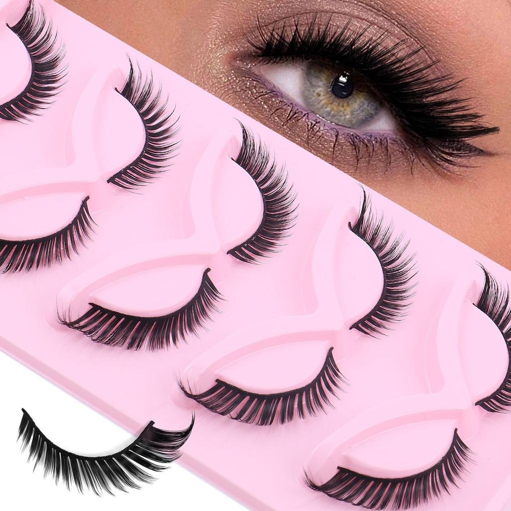 5 Pairs Of Oblique Flying Fox False Eyelashes, Natural Thick Curled Eyelashes, Simulated Cat Eyelashes