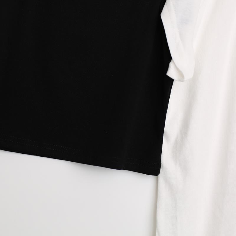 Fake Two-piece Suspender Long Sleeved T-shirt Top Women's Pure Desire Short Top Hottie Streetwear New Fashion Spring and Summer