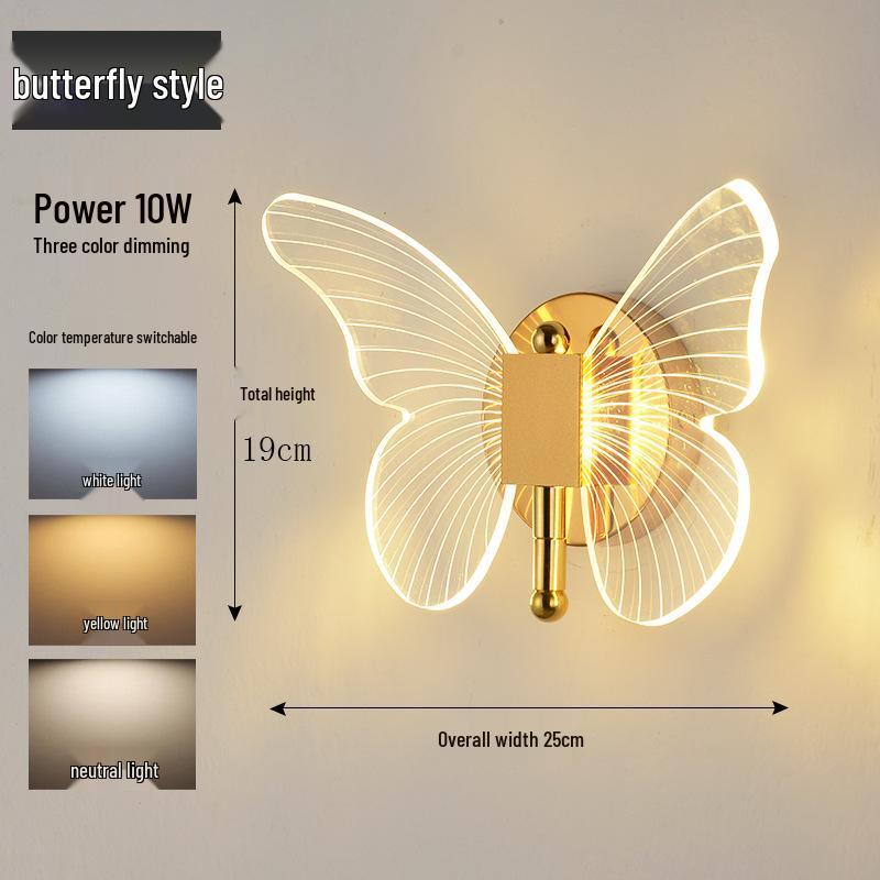 Luxury Nordic Butterfly LED Wall Sconce: Modern Minimalist Design for Bedroom or TV Room with Tricolor Lighting