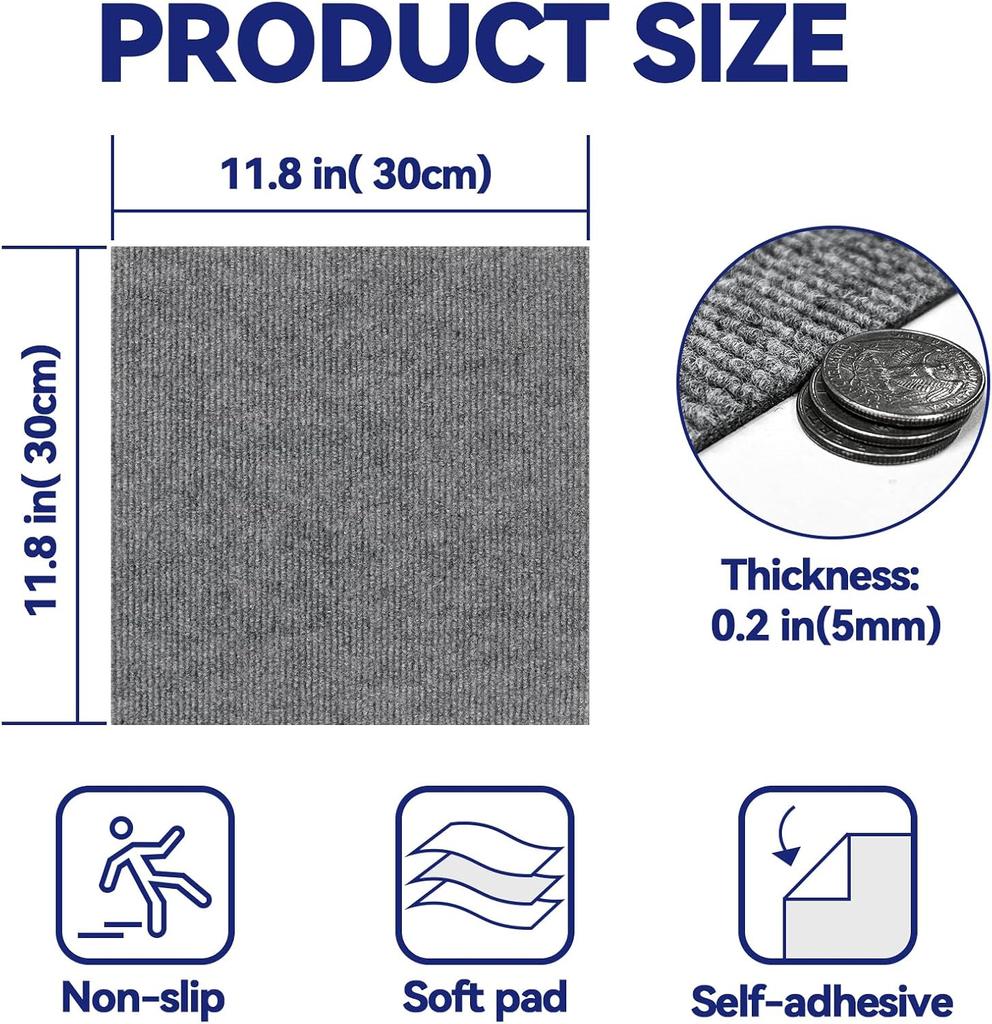 10pcs 30x30cm Self Adhesive Carpet Floor Tiles Sticker Square Rugs Peel and Stick Mat DIY Flooring for Bedroom Home Decor