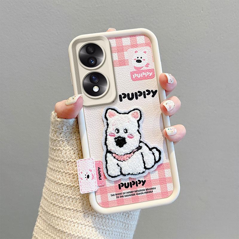 KEYSION Cartoon Cute Plush Embroidery Case for HONOR 70 5G with Lanyard Silicone Shockproof Phone Cover for Huawei Honor 70