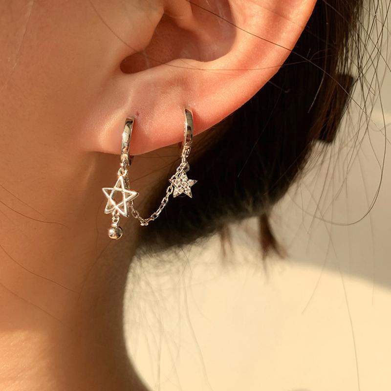 Punk Fashion Ear Studs Tassel Chains Earrings For Women Y2k Style Crystal Star Love Heart Drop Earrings Piercing Jewelry