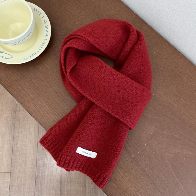 Red New Year's 100 Wool Scarf Women's Winter Christmas Cashmere Knitted Wool Korean Versatile Thickened Warm