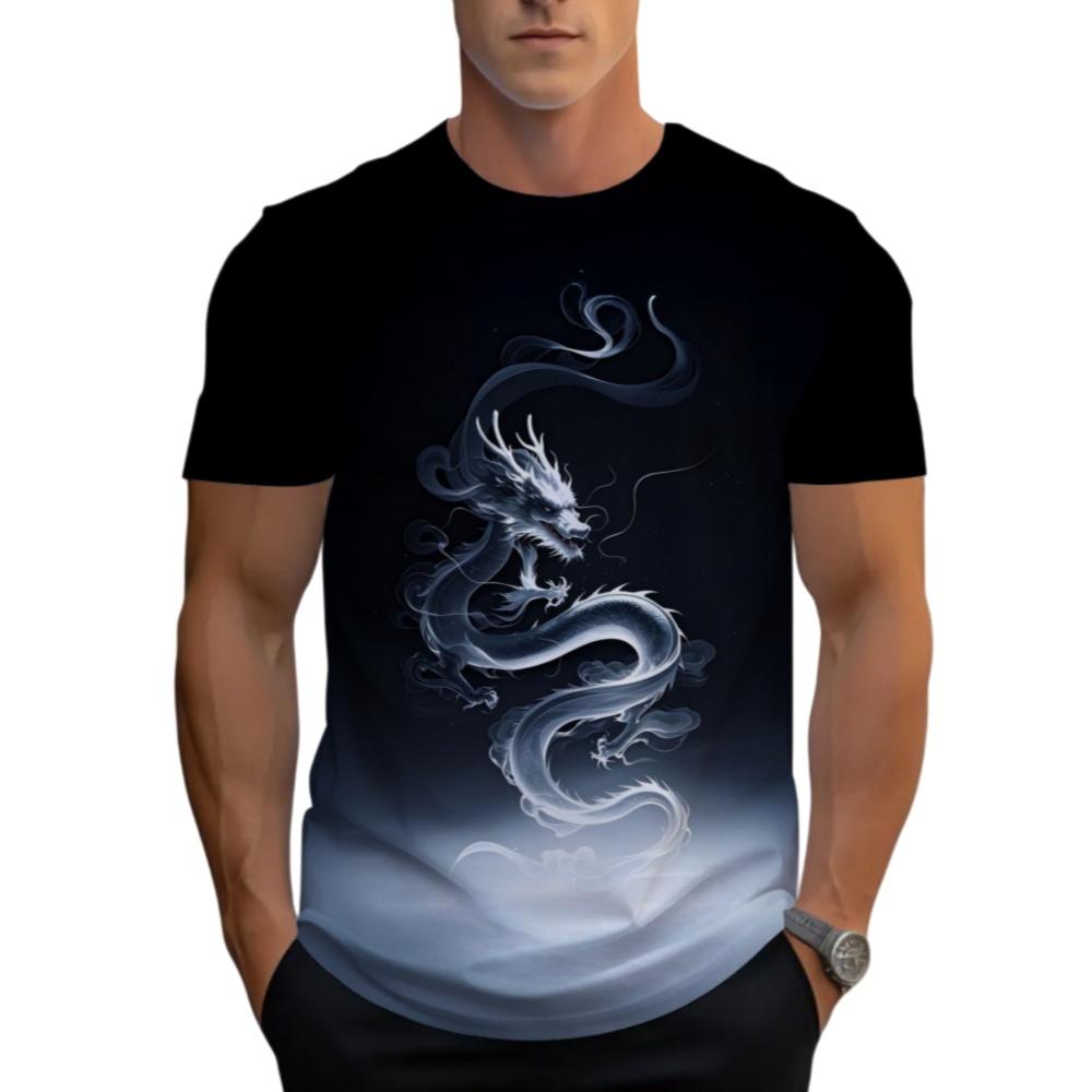 Cool Retro Dragon Pattern 3D Printed Design Men's T-Shirt Summer Fashion Trend Round Neck Breathable Daily Sports Casual Top