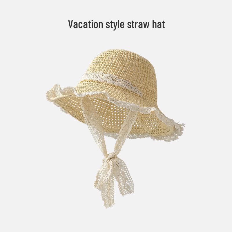 

Women s Spring/Summer French Straw Hat with Lace Trim - Versatile Sun Protection Beach Hat