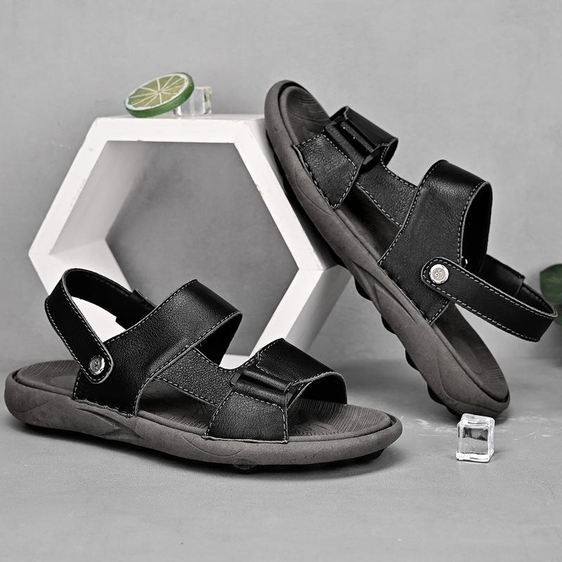 

Летние сандалии мужские кожаные повседневные сандалии нескользящая мягкая подошва пляжная обувь два износа 38 чёрный