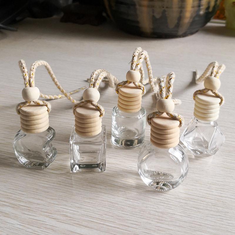 Love Car Hanging Empty Glass Perfume Bottle & Air Freshener for Essential Oils