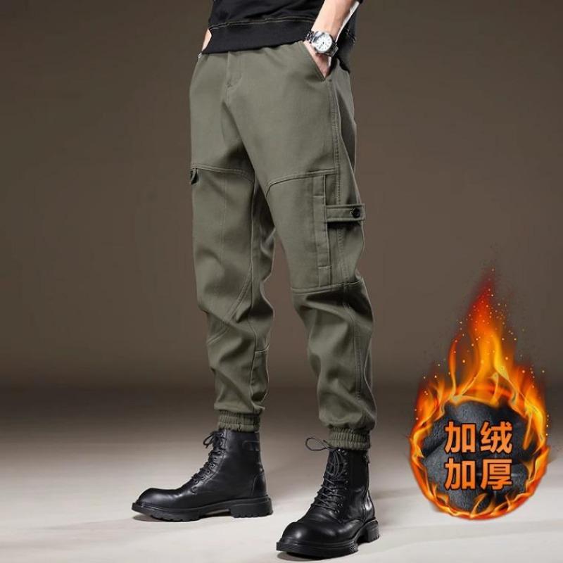 

Winter velvet overalls men s loose large size tied feet casual wear-resistant trend versatile pocket pants M