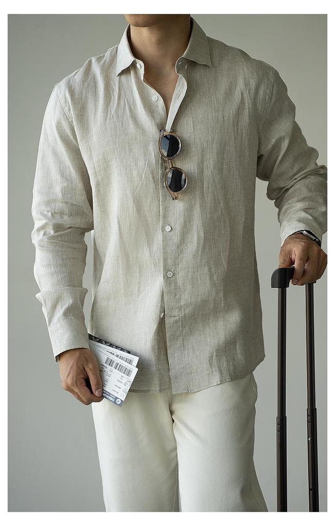 Men's Italian Linen Lightweight Long-Sleeve Shirt - Spring 2026 Casual, Old Money Style.