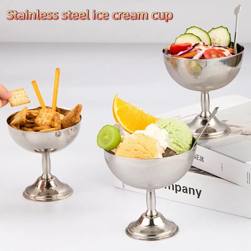 Stainless Steel Dessert Cup Vintage Durable Pudding Milk Jelly Ice Cream Cup Bowl Salad Bowl Dessert Fruit Plate Snack Dish