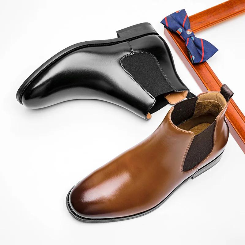 Golden Sapling Retro Men's Chelsea Boots Winter Work Shoes Genuine Leather Male Botas Wedding Business Formal Shoes Big Size 47
