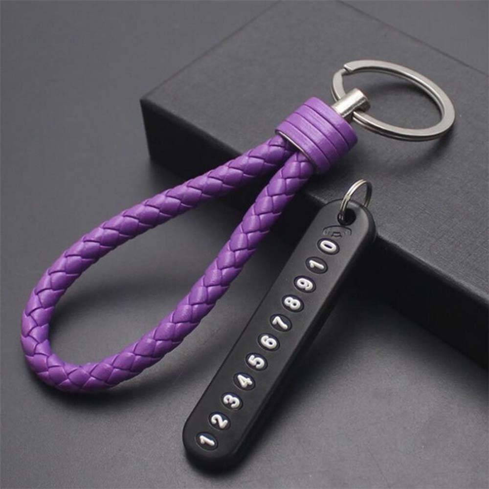Hand Woven Leather Strap Phone Number Keychain Car Key Clip Car Key Holder Lanyard Keyring