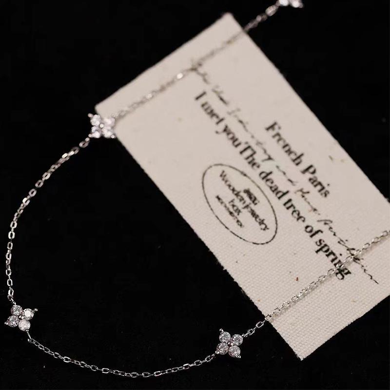Dainty Lucky Leaf Necklace for Women 925 Silver Trendy 14K Gold Plating Cute White CZ Flowers Pendant Choker Necklaces