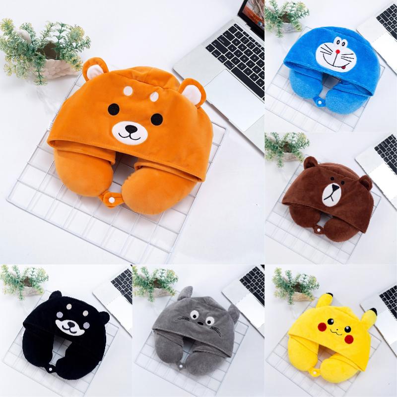U Shaped Cartoon Neck Pillow Hooded Memory Foam Embroidery Multicolor Girls Gift