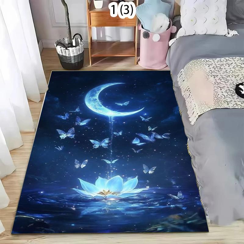 

Moon Lotu Flower Area Rug Blue Celestial Butterfly Starry Night Floor Carpet Bathroom Non Slip Carpet Washable Floormat Doormat 40X60cm