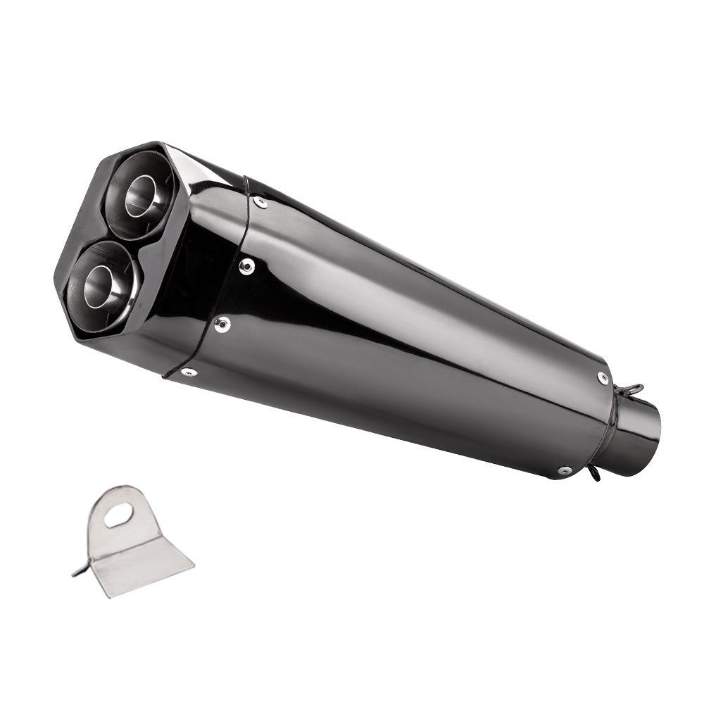 Universal Stainless Steel Dual Outlet Motorcycle Exhaust Muffler, 51mm, Easy Installation