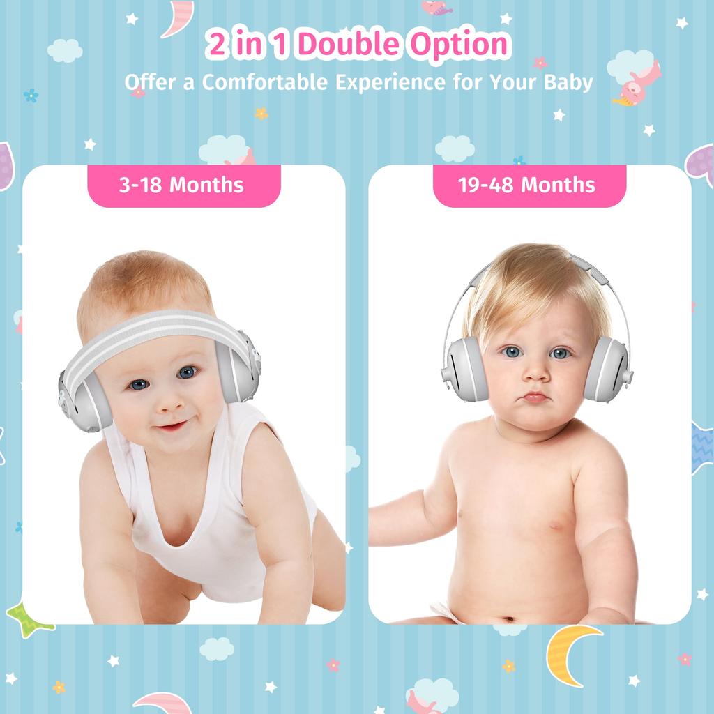 Baby Ear Protection for Babies & Toddlers Noise Reduction Earmuffs Comfortable Baby Headphones with Adjustable Headband Travel