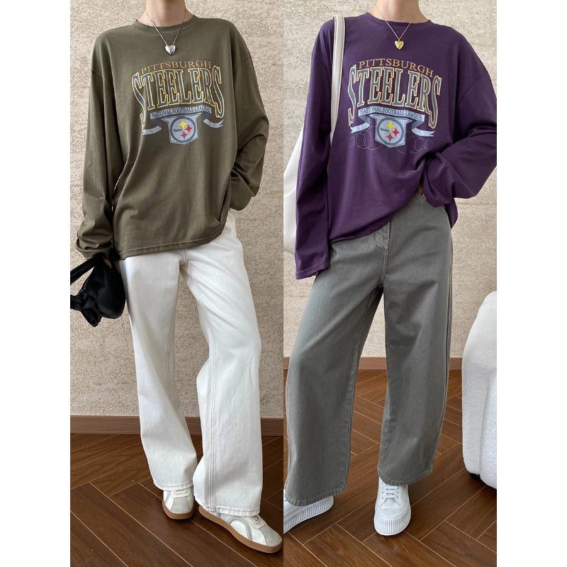 Sinan Blogger Retro Letter Print Slim Langarm T-Shirt (SN6446)