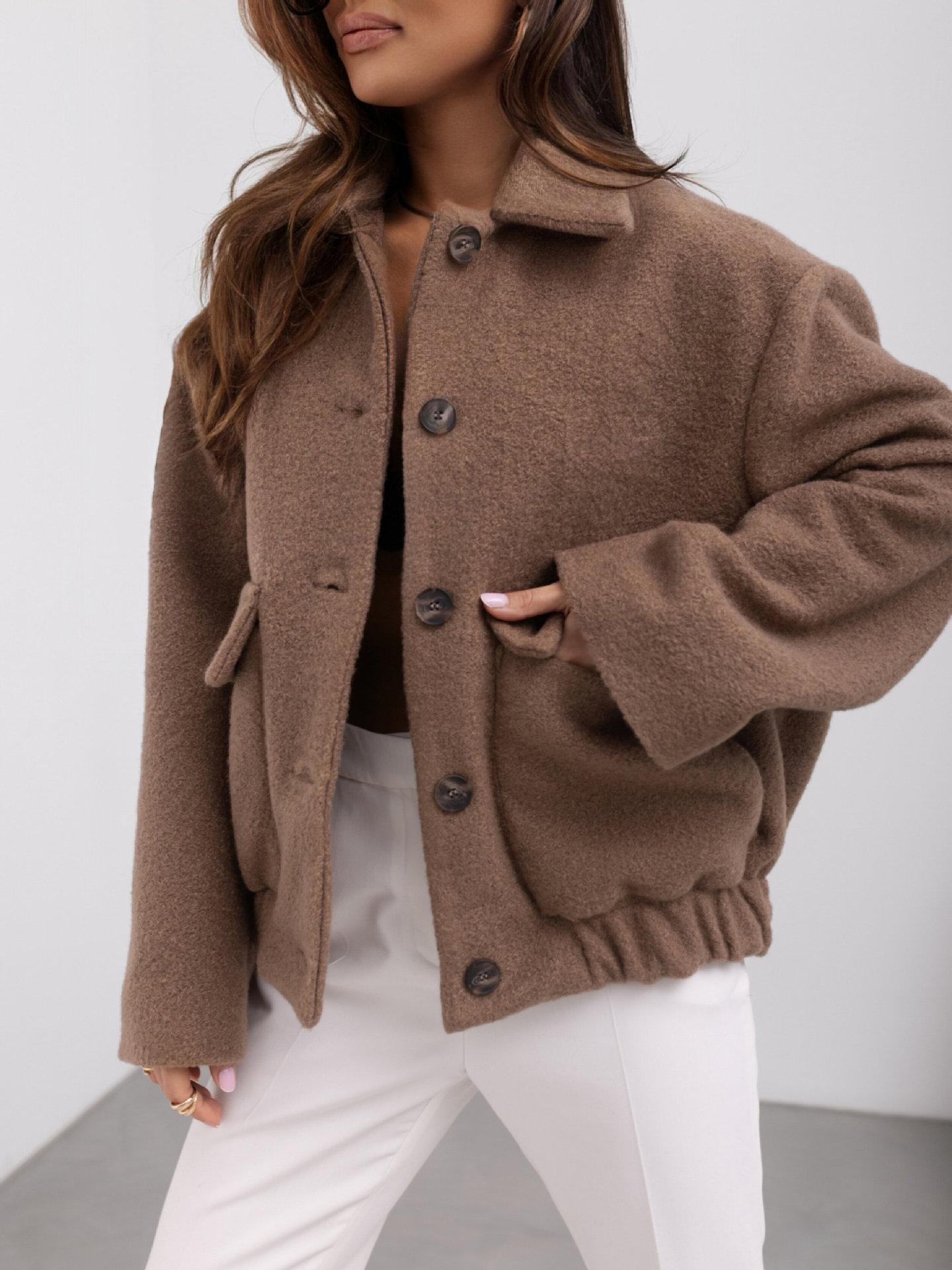 

2024 Women s Winter Simple Fashion Single-Breasted Solid Color Woolen Coat XXL
