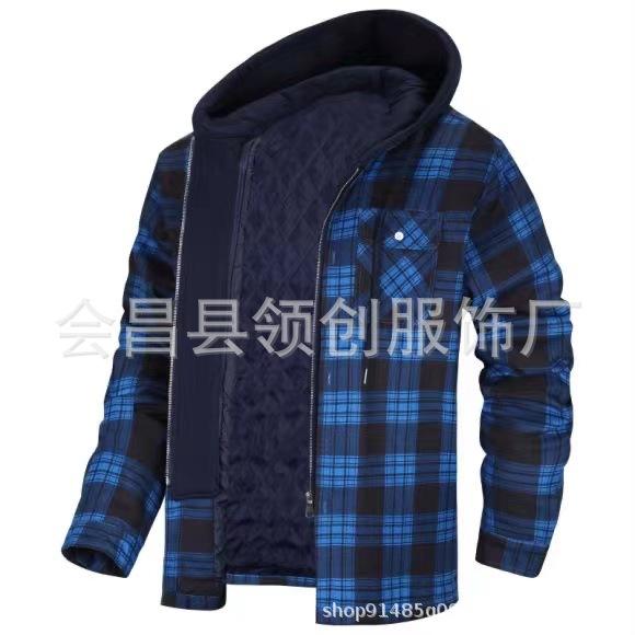 Men's Plaid Hooded Cotton Jacket Long Sleeve Loose Fit Casual Winter Coat for Everyday Wear