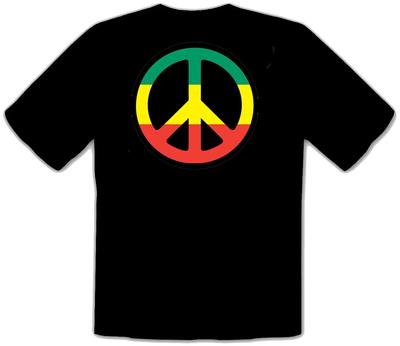 T-shirt Nera Peace Jamaica Reggae Rules Logo Divertente -068-