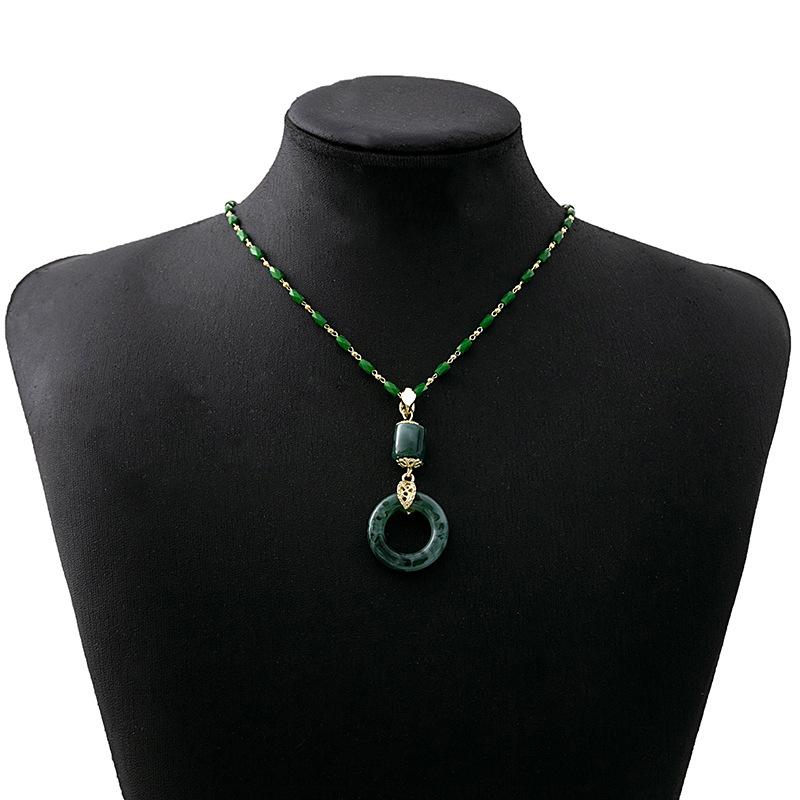 Vintage Emerald Gradual Change Safety Buckle Necklace, Lucky Flower Beauty Waist Pendant Resin Necklace