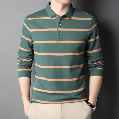Maglietta a maniche lunghe da uomo in cotone Tendenza Autunnale Maglietta a righe Polo con colletto su vestiti