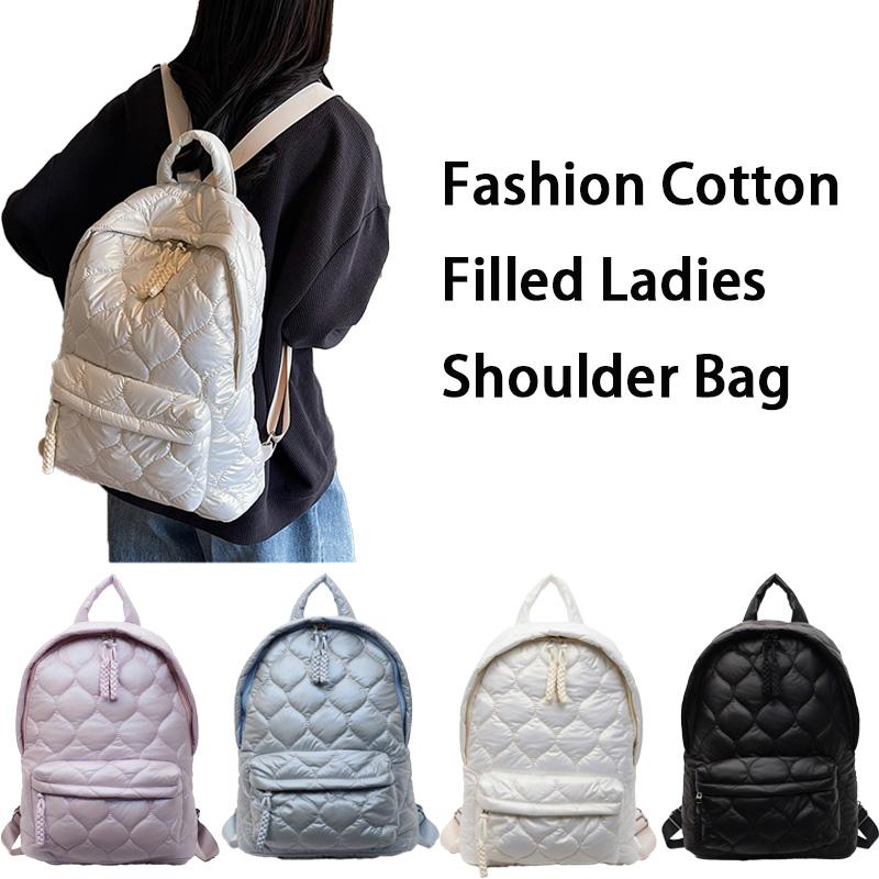 Borsa a Spalla da Donna Autunno e Inverno Nuova Grande Capacità Imbottita in Cotone Zaini Casual da Donna Zaini da Studente Zaini da Viaggio nero