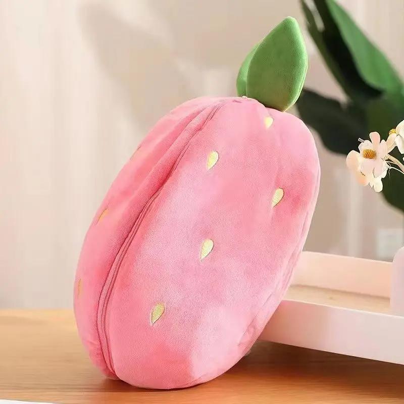 25cm Cosplay Strawberry Carrot Rabbit Plush Toy Stuffed Creative Bag Fruit Transform Baby Cuddly Bunny Plushie Doll For Kid into Fluffy Huggable