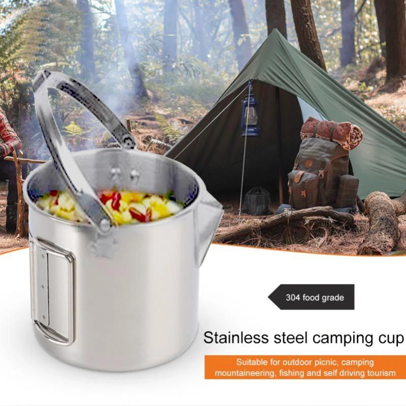 Outdoor Stainless Steel Kettle Folding Camping Hanging Pot Portable Coffee Pot Teapot Picnic Stove 1.2L