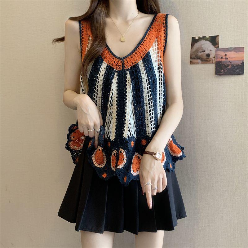 

2026 Summer Knit Crochet Lace Tassel Vest Cover-Up One Size помаранчевий/червоний