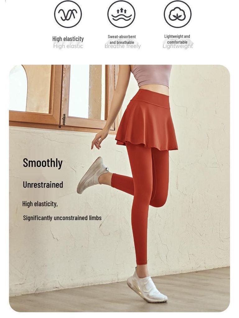 Women's Quick-Dry Running and Yoga Skirt Leggings - Fake Two-Piece Fitness Pants