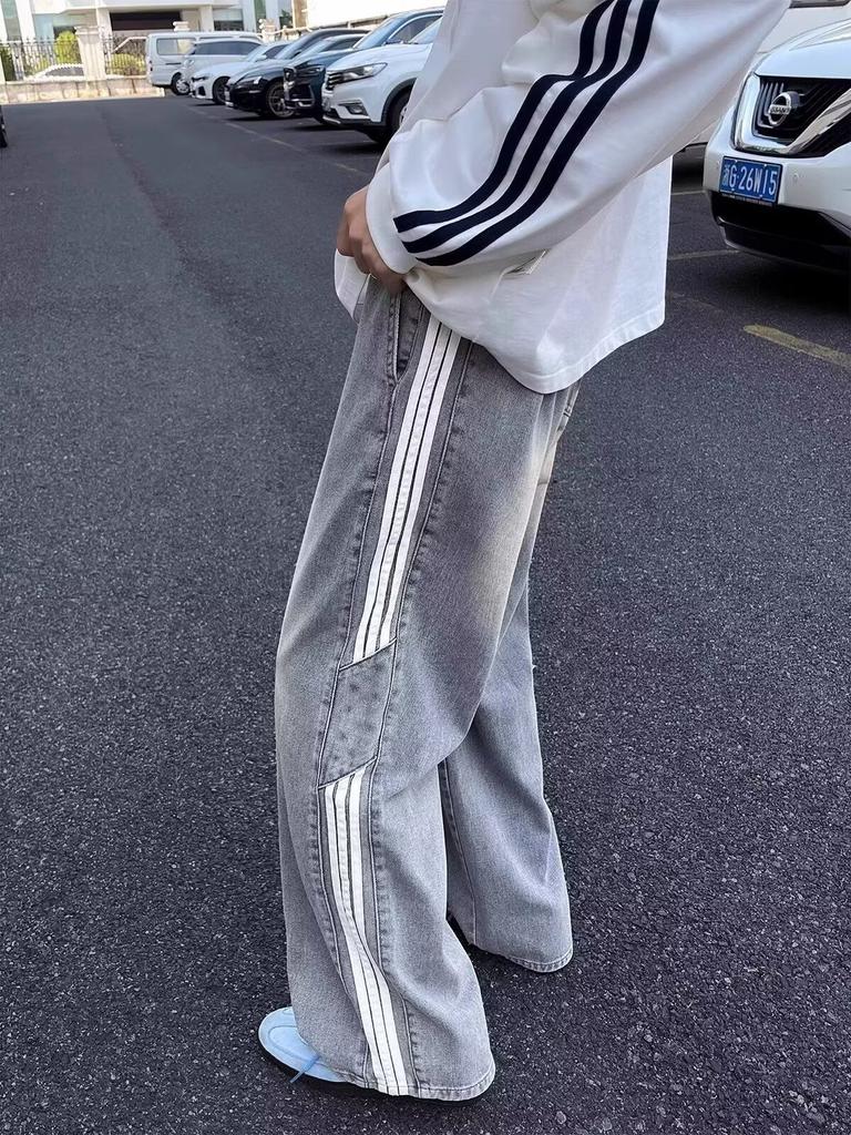 Jeans a righe popolari da uomo americani primavera e autunno 2025 nuovo marchio trendy larghi dritti high street vibe pantaloni
