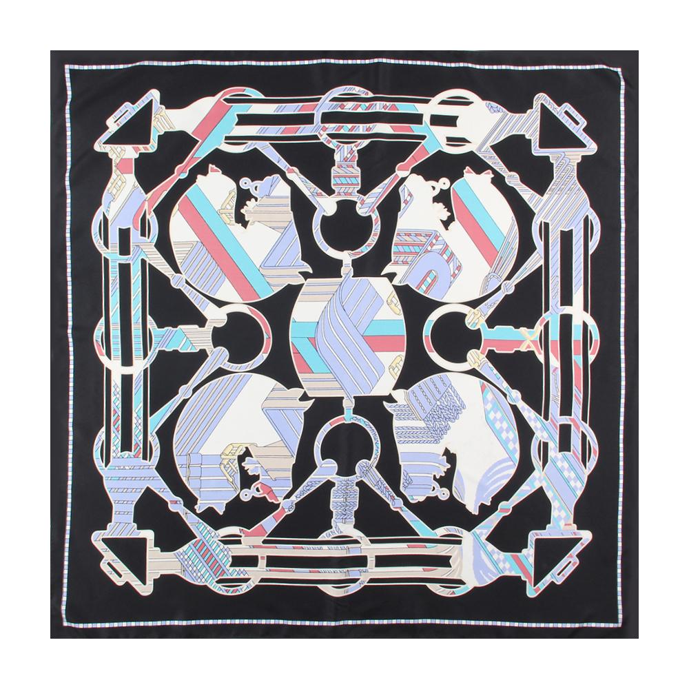 Manual Hand Rolled Twill Silk Scarf Women Horse Print Square Scarves Wraps Echarpes Curled Foulards Femme Bandana Hijabs 90CM