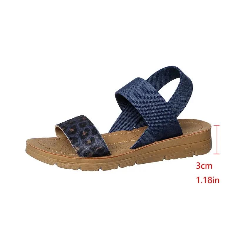 Fashion Women's Leopard Wedges Sandals Plus Size Casual Light Thick Sole Platform Slippers 2025 Summer Comfort Non Slip Beach Shoes