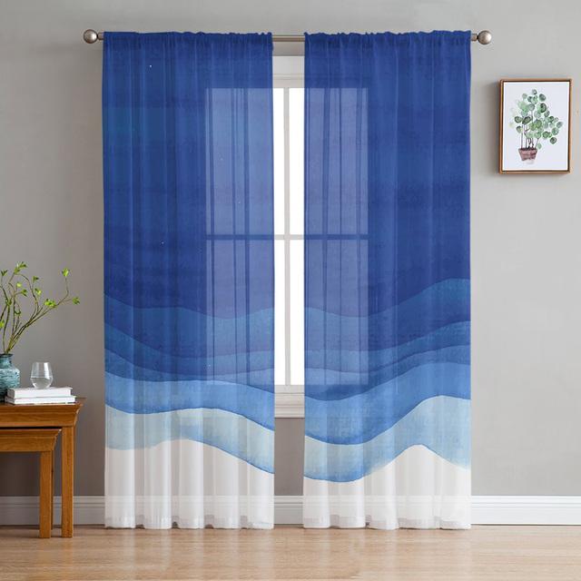 Cyan Turquoise Purple Gradient Sheer Curtains For Living Room Bedroom Tulle Window Drapes For Kitchen Decoration