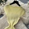 Elegant Lace Patchwork Knitted Midi Long Dress Women Chic Short Sleeve Ruffles Slim Fit Dresses 2026 Casual Daily Office Outfit