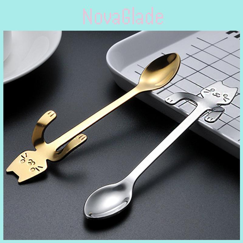Delightful Cat-shaped Coffee Spoon In Stainless Steel For Creative Dessert Presentation