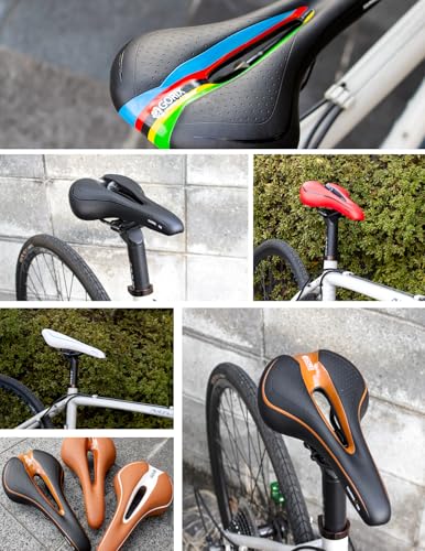 GORIX GX-C19 Bicycle Saddle, Full Black, Memory Foam [Thick Cushion, Soft Type] for Road Bikes, Mountain Bikes, and Other Bikes