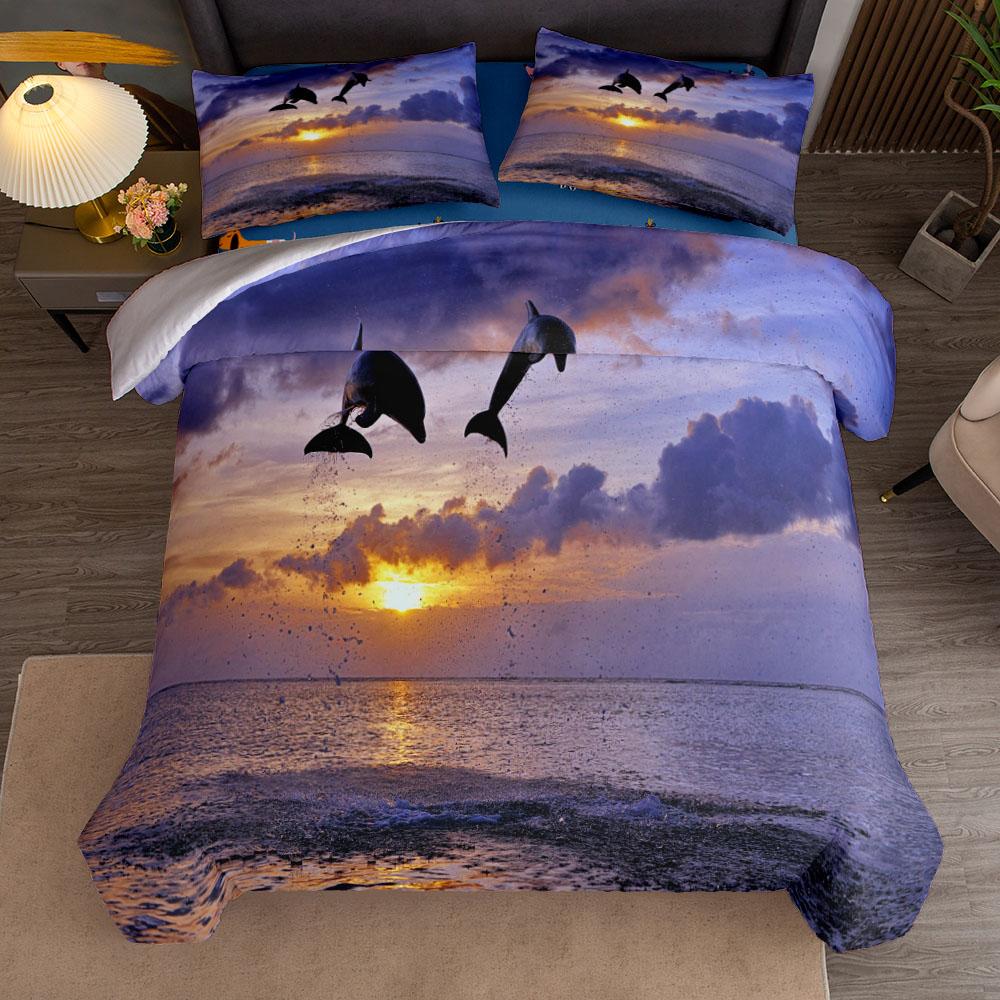 Sunset Play Dolphins 3d Bedding Set Without Sheet Single Twin Double Queen King Cal King Size Bed Linen Set